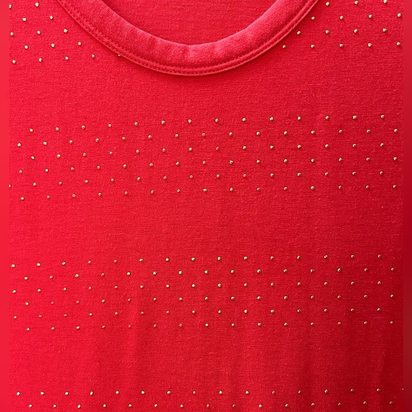 Banana Republic Tomato Orange Red Tee Top Gold Studs Embellished Soft Size M - Picture 3 of 11